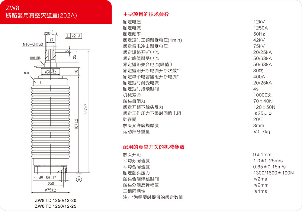 ZW8户外柱上干式断路器用真空灭弧器（202A）