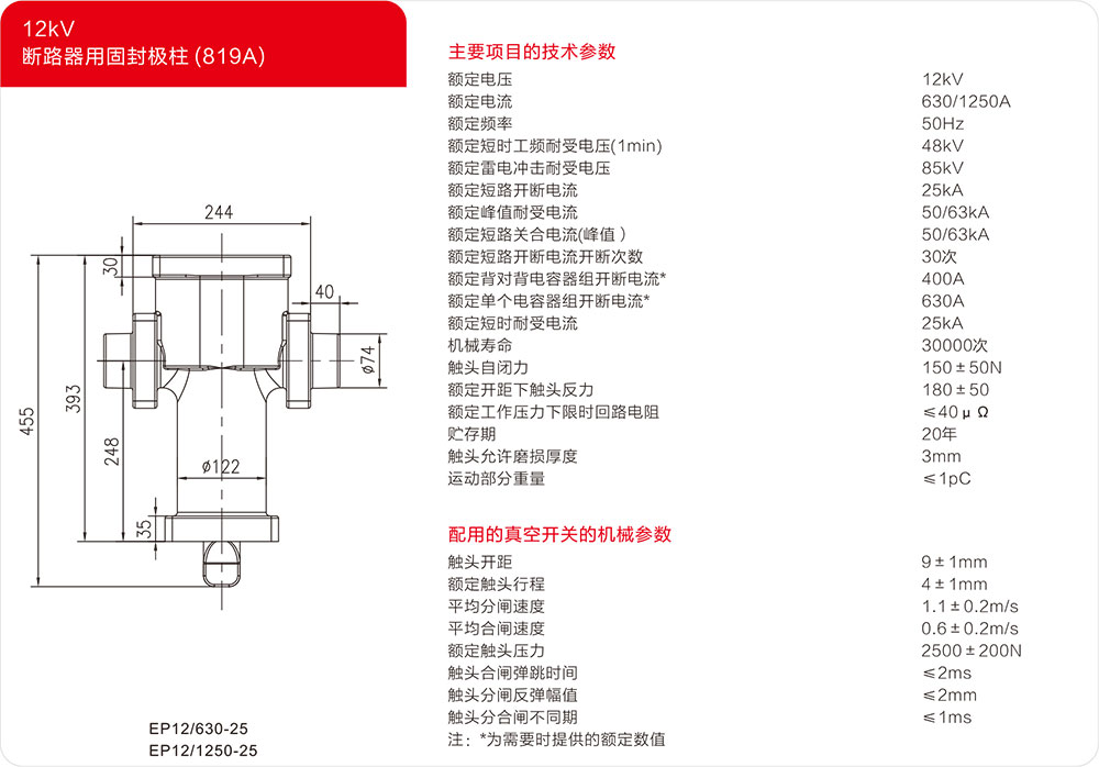 12KV固态绝缘柜用固封极柱（819A）